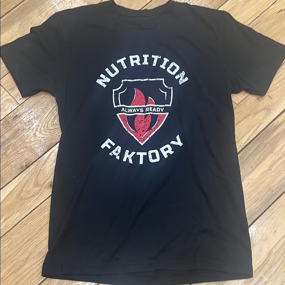 Black Graphic T-Shirt with Red Logo